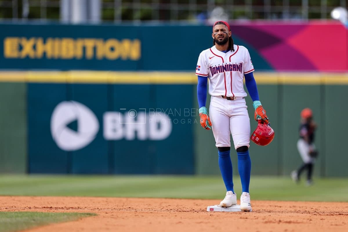 SANTO DOMINGO, DOMINICAN REPUBLIC - MARCH 04: Fernando Tatis Jr. #23 of the Dominican Republic looks on during an exhibition game against the Detroit Tigers at Estadio Quisqueya on March 04, 2026 in Santo Domingo, Dominican Republic. (Photo by Bryan Bennett/Getty Images)