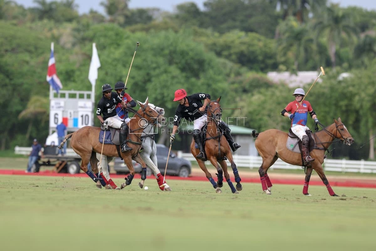 Casa de Campo and La Romanza 3J play polo during the Casa de Campo Challenge at Casa de Campo in La Romana, Dominican Republic on April 4, 2025. (Photo by Bryan Bennett)