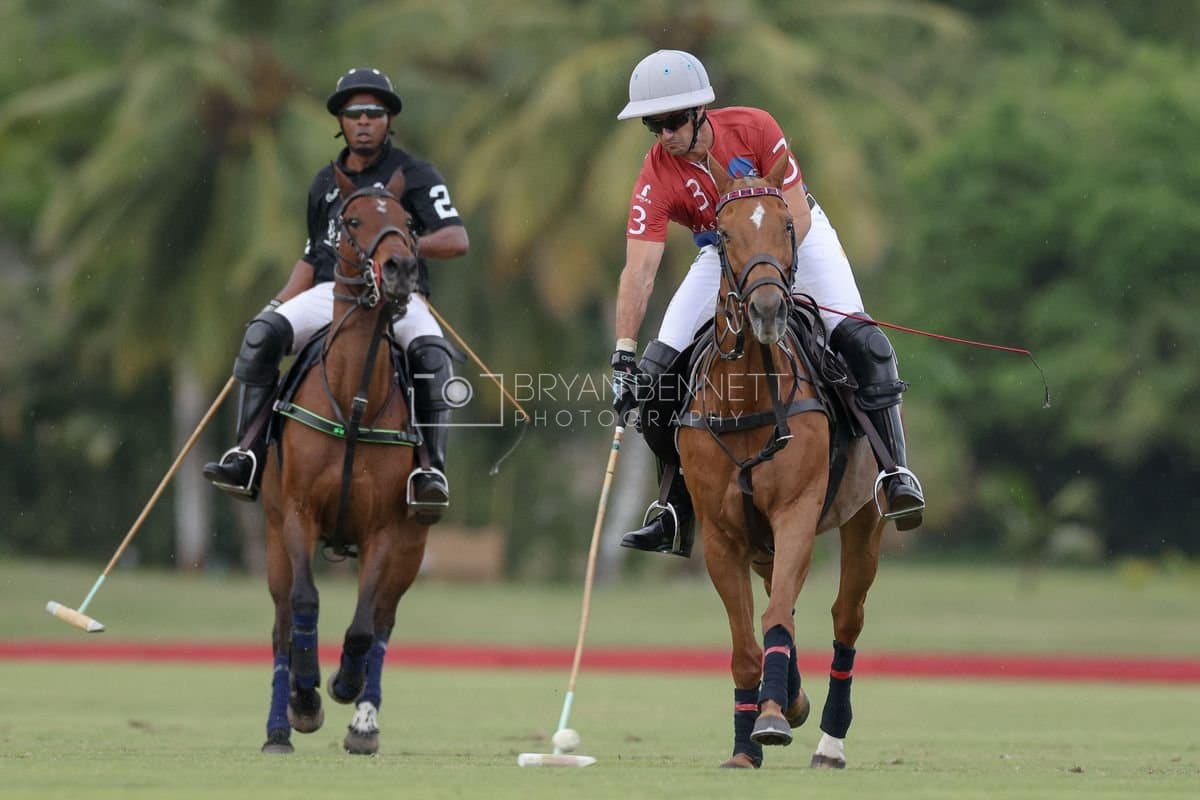 Casa de Campo and La Romanza 3J play polo during the Casa de Campo Challenge at Casa de Campo in La Romana, Dominican Republic on April 4, 2025. (Photo by Bryan Bennett)