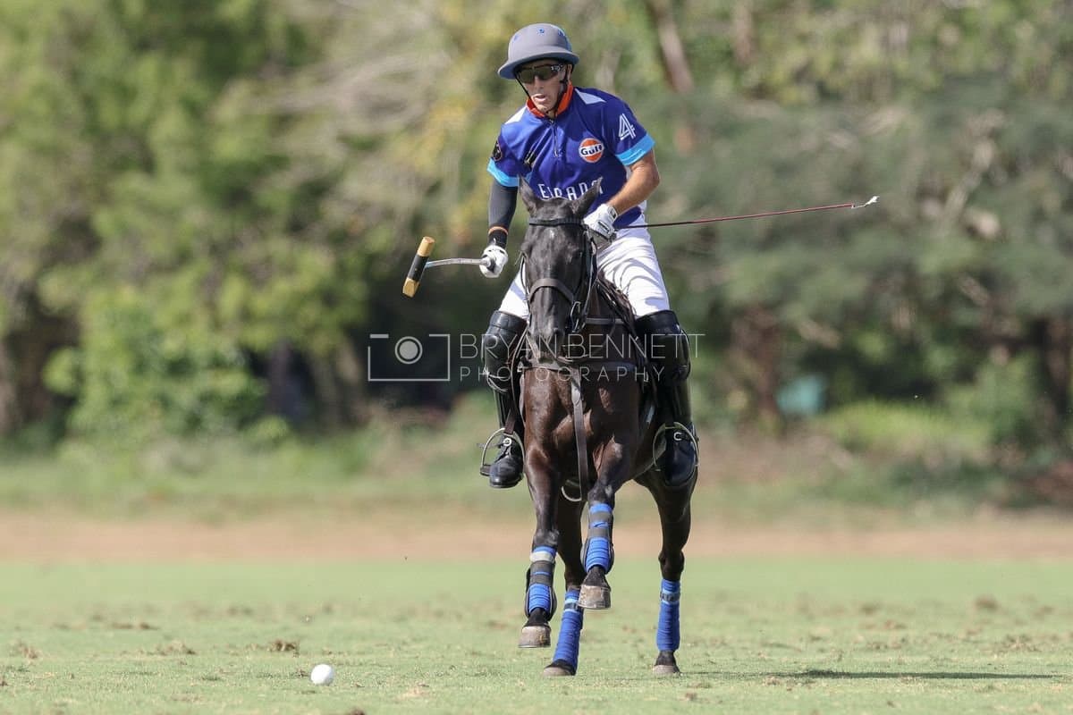 La Romanza 3J and La Espada Gulf play polo during the Copa Britanica at Casa de Campo Polo Club in La Romana, Dominican Republic on March 6, 2026. (Photos by Bryan Bennett)