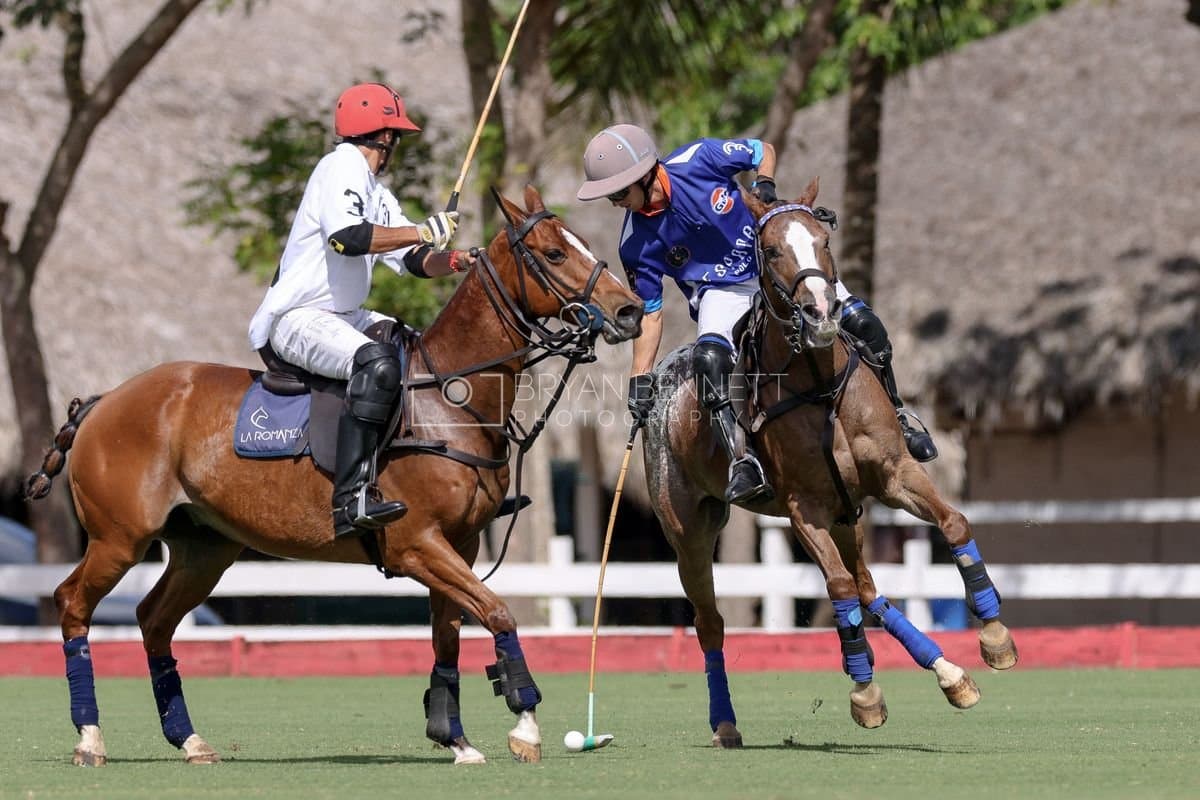 La Romanza 3J and La Espada Gulf play polo during the Copa Britanica at Casa de Campo Polo Club in La Romana, Dominican Republic on March 6, 2026. (Photos by Bryan Bennett)