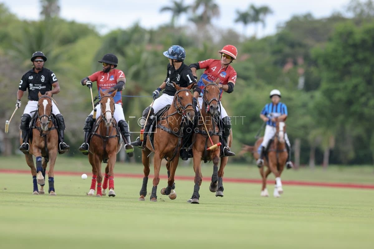Casa de Campo and La Romanza 3J play polo during the Casa de Campo Challenge at Casa de Campo in La Romana, Dominican Republic on April 4, 2025. (Photo by Bryan Bennett)