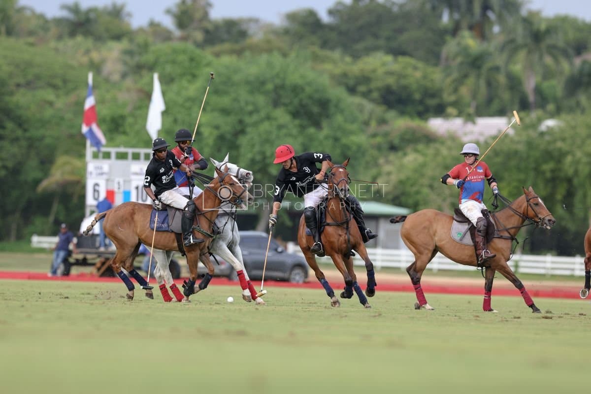 Casa de Campo and La Romanza 3J play polo during the Casa de Campo Challenge at Casa de Campo in La Romana, Dominican Republic on April 4, 2025. (Photo by Bryan Bennett)