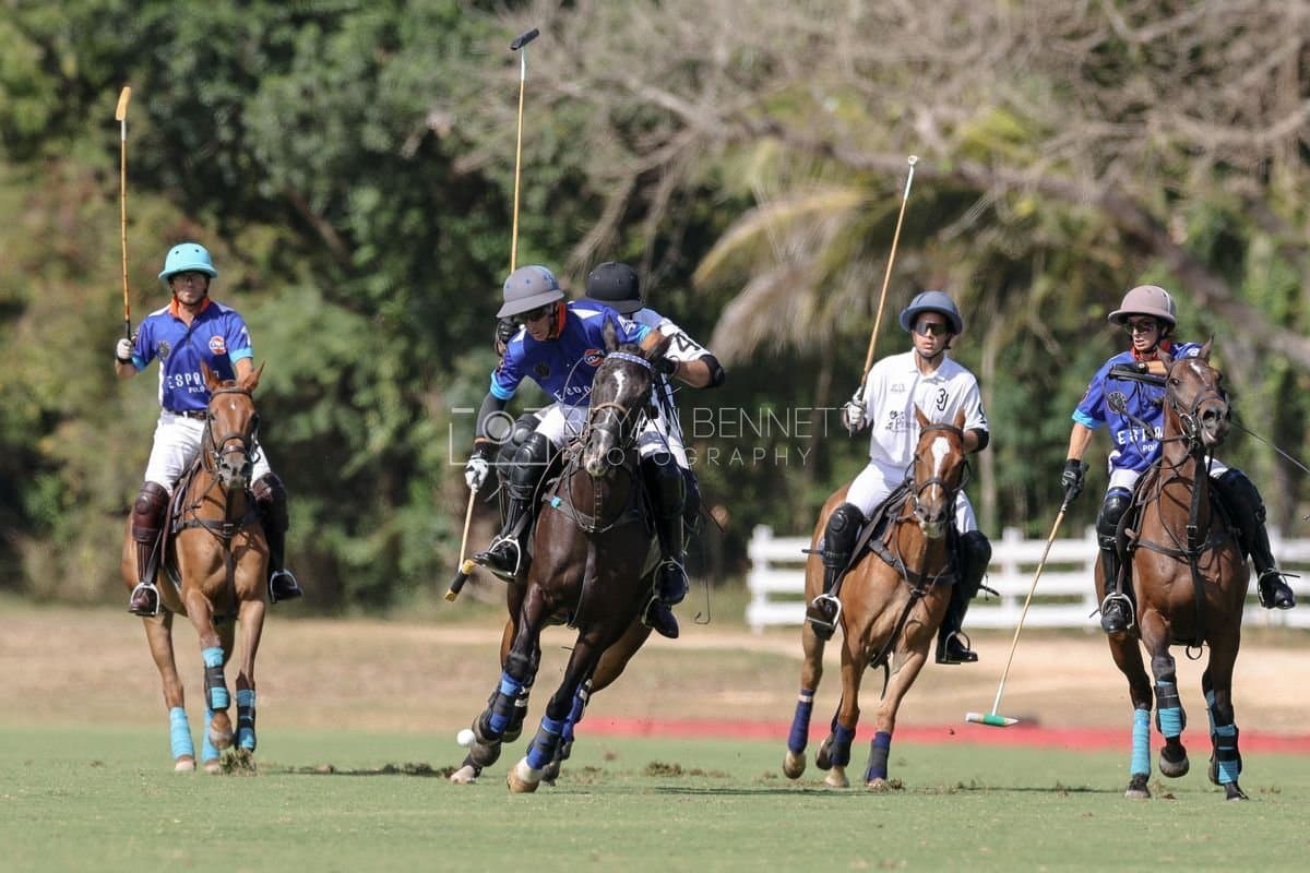 La Romanza 3J and La Espada Gulf play polo during the Copa Britanica at Casa de Campo Polo Club in La Romana, Dominican Republic on March 6, 2026. (Photos by Bryan Bennett)