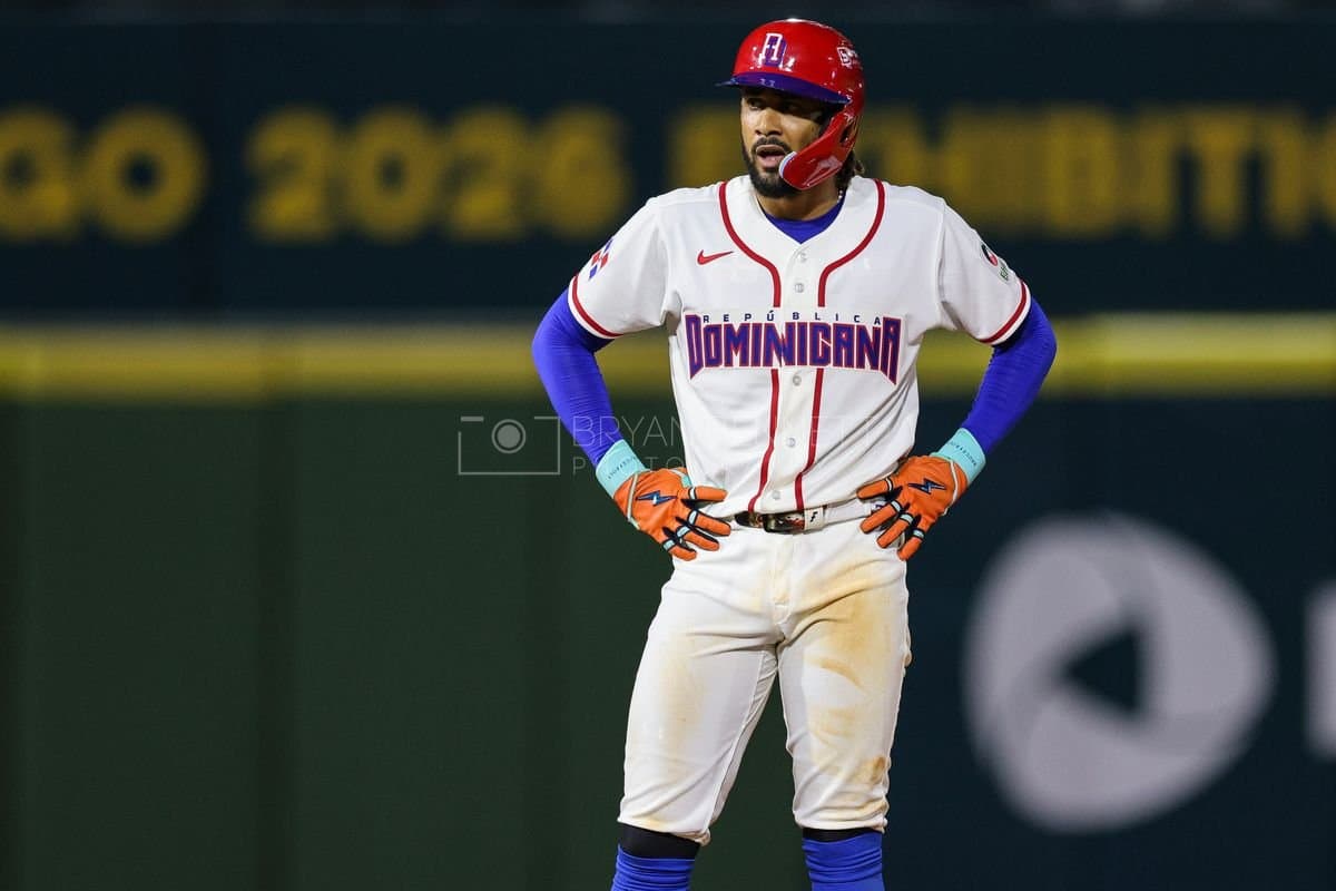 SANTO DOMINGO, DOMINICAN REPUBLIC - MARCH 03: Fernando Tatis Jr. #23 of the Dominican Republic reacts during the fourth inning of an exhibition game against the Detroit Tigers at Estadio Quisqueya on March 03, 2026 in Santo Domingo, Dominican Republic. (Photo by Bryan Bennett/Getty Images)