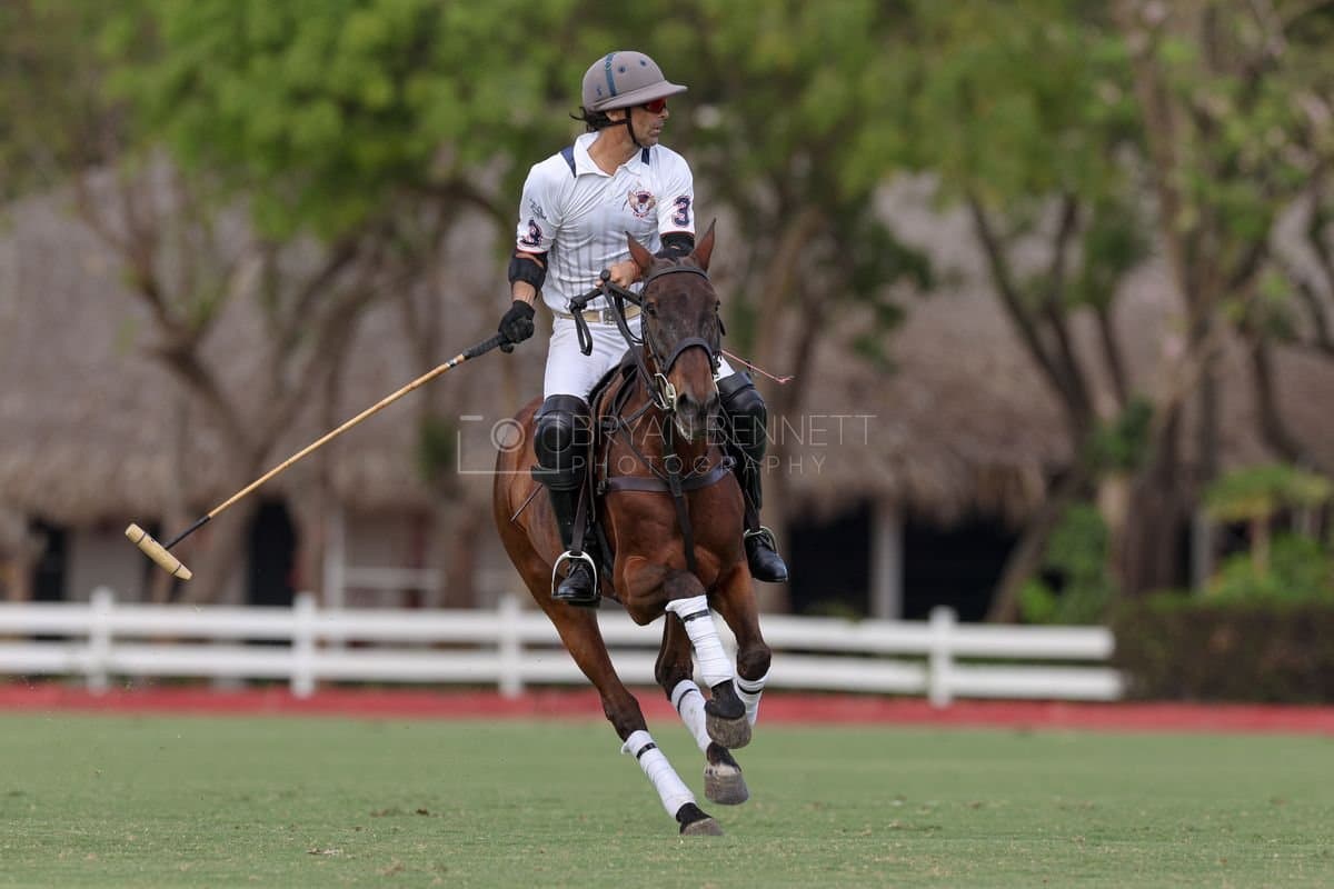 Lechuza Caracas and La Romanza 3J play polo during the Copa Britanica at Casa de Campo in La Romana, La Romana, Dominican Republic on March 1, 2026. (Photos by Bryan Bennett)