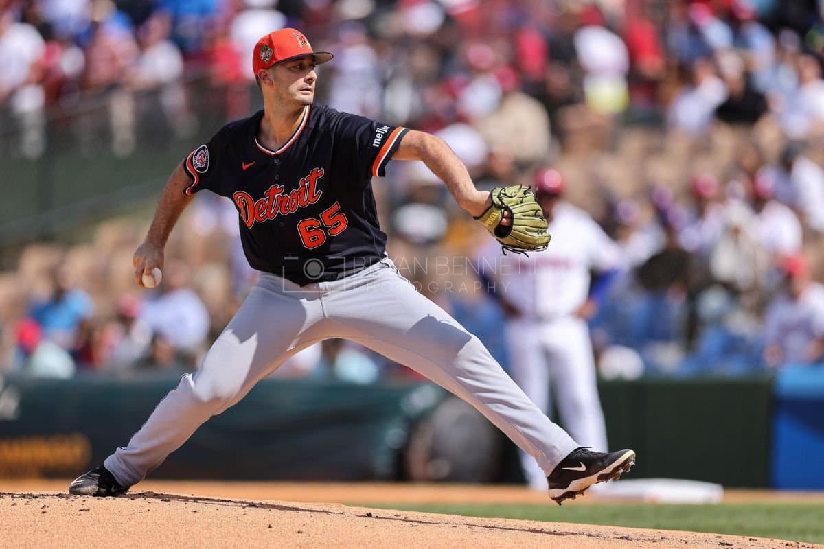 SANTO DOMINGO, DOMINICAN REPUBLIC - MARCH 04: Burch Smith #65 of the Detroit Tigers pitches during an exhibition game against the Dominican Republic at Estadio Quisqueya on March 04, 2026 in Santo Domingo, Dominican Republic. (Photo by Bryan Bennett/Getty Images)