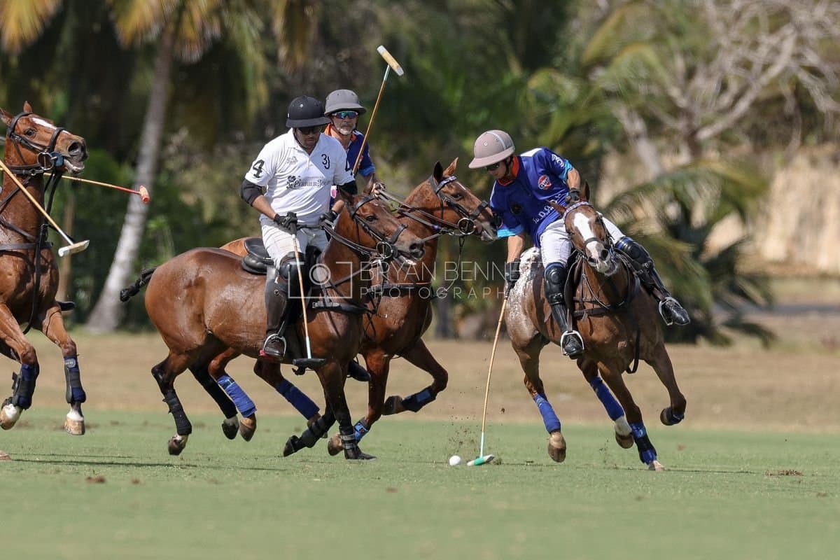 La Romanza 3J and La Espada Gulf play polo during the Copa Britanica at Casa de Campo Polo Club in La Romana, Dominican Republic on March 6, 2026. (Photos by Bryan Bennett)