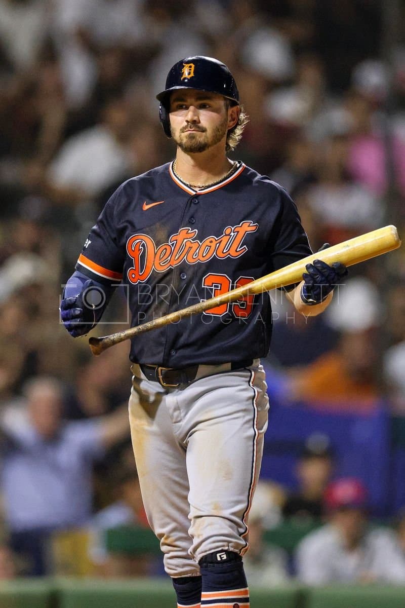 SANTO DOMINGO, DOMINICAN REPUBLIC - MARCH 03: Zach McKinstry #39 of the Detroit Tigers looks on during an exhibition game against the Dominican Republic at Estadio Quisqueya on March 03, 2026 in Santo Domingo, Dominican Republic. (Photo by Bryan Bennett/Getty Images)
