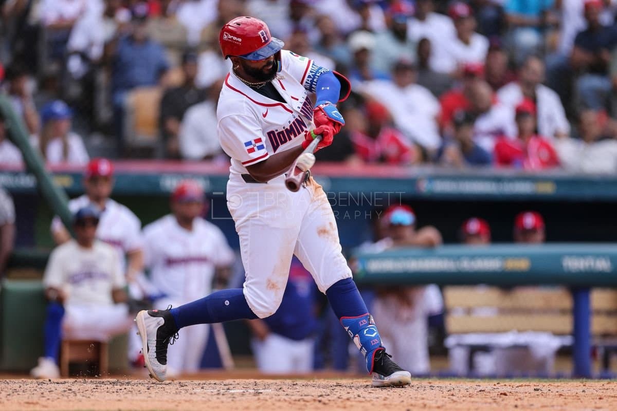 SANTO DOMINGO, DOMINICAN REPUBLIC - MARCH 04: Junior Caminero #13 of the Dominican Republic bats during an exhibition game against the Detroit Tigers at Estadio Quisqueya on March 04, 2026 in Santo Domingo, Dominican Republic. (Photo by Bryan Bennett/Getty Images)