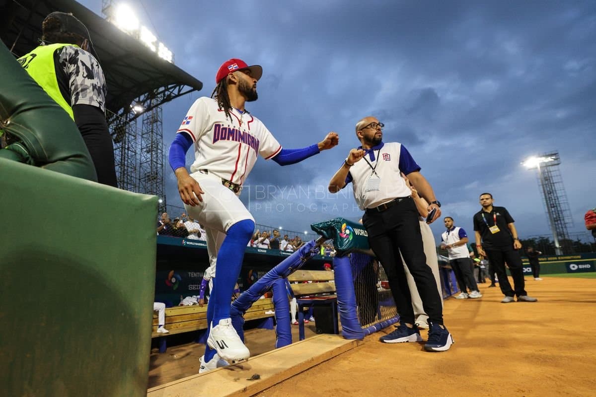 SANTO DOMINGO, DOMINICAN REPUBLIC - MARCH 03: Fernando Tatis Jr. #23 of the Dominican Republic is introduced prior to an exhibition game against the Detroit Tigers at Estadio Quisqueya on March 03, 2026 in Santo Domingo, Dominican Republic. (Photo by Bryan Bennett/Getty Images)