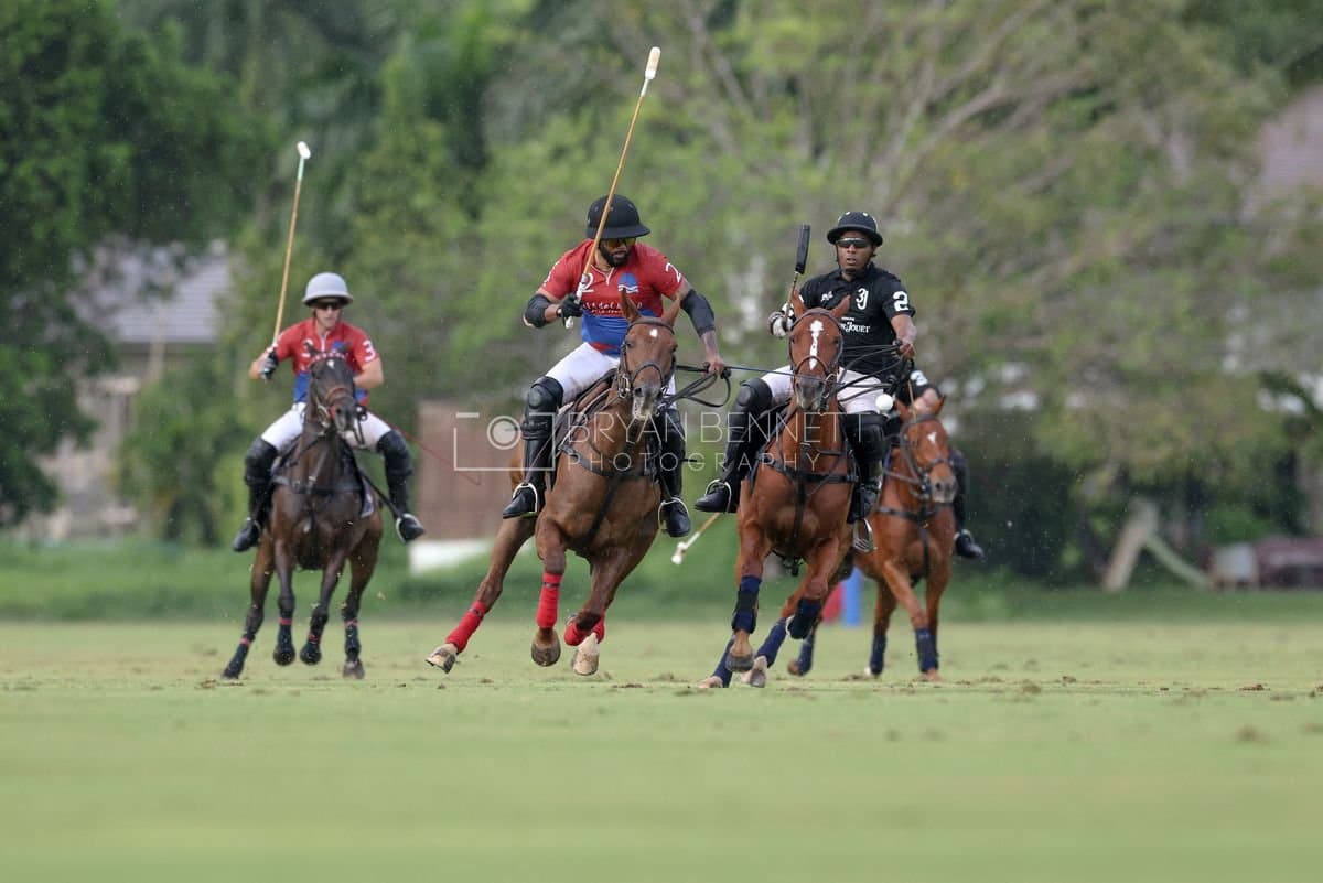 Casa de Campo and La Romanza 3J play polo during the Casa de Campo Challenge at Casa de Campo in La Romana, Dominican Republic on April 4, 2025. (Photo by Bryan Bennett)
