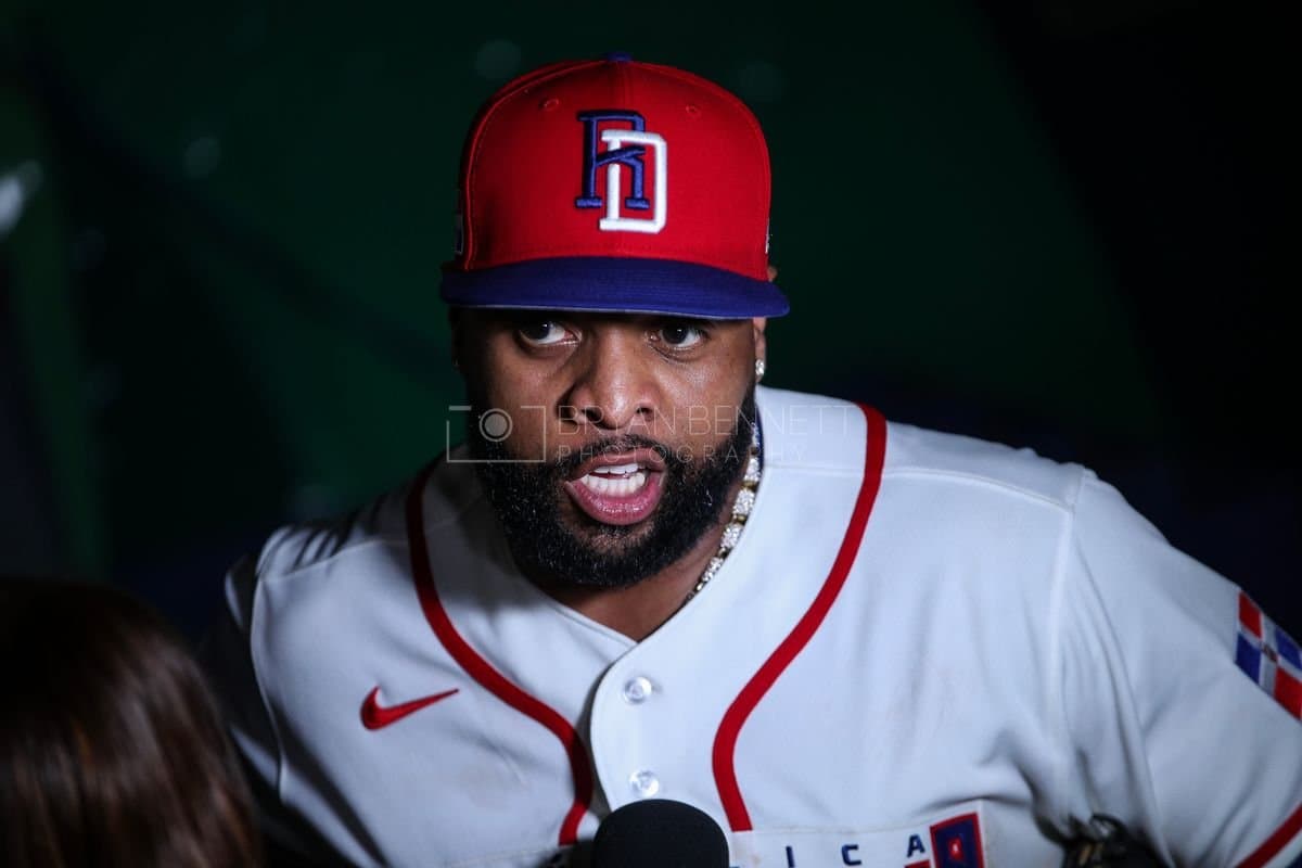 SANTO DOMINGO, DOMINICAN REPUBLIC - MARCH 03: Junior Caminero #13 of the Dominican Republic speaks with media after an exhibition game against the Detroit Tigers at Estadio Quisqueya on March 03, 2026 in Santo Domingo, Dominican Republic. (Photo by Bryan Bennett/Getty Images)
