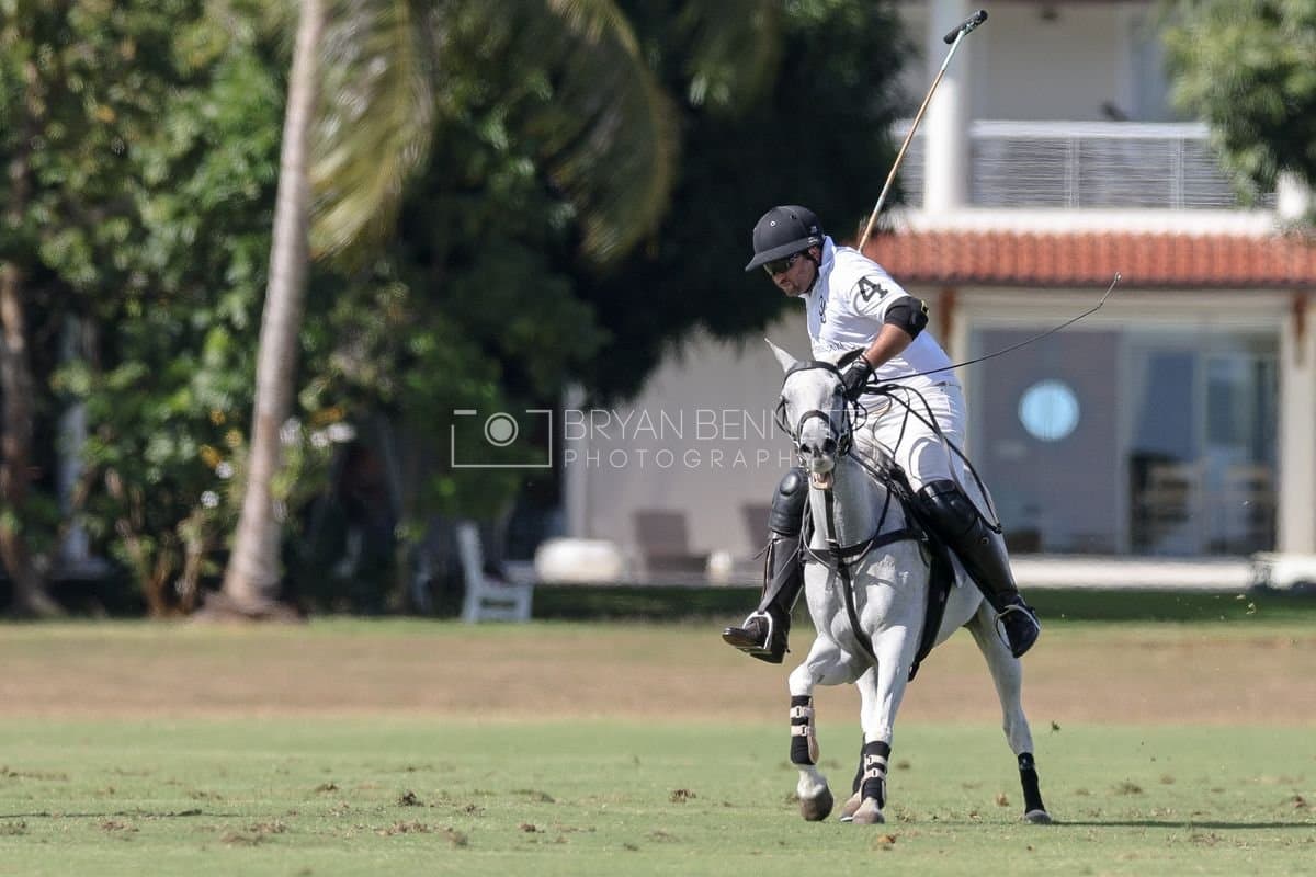 La Romanza 3J and La Espada Gulf play polo during the Copa Britanica at Casa de Campo Polo Club in La Romana, Dominican Republic on March 6, 2026. (Photos by Bryan Bennett)