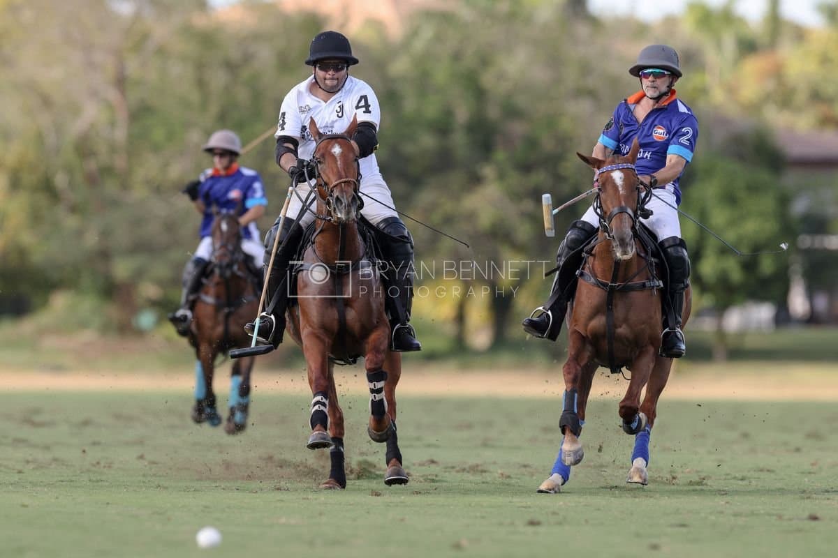 La Romanza 3J and La Espada Gulf play polo during the Copa Britanica at Casa de Campo Polo Club in La Romana, Dominican Republic on March 6, 2026. (Photos by Bryan Bennett)