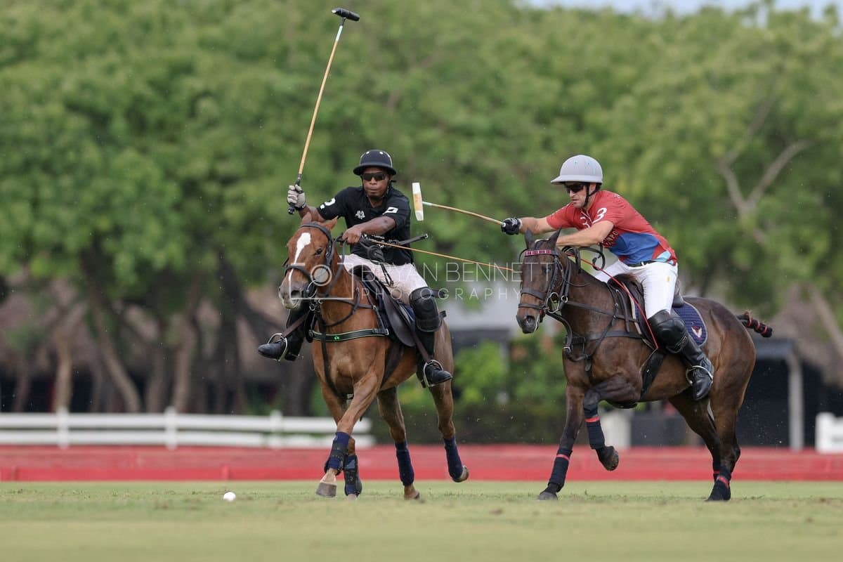 Casa de Campo and La Romanza 3J play polo during the Casa de Campo Challenge at Casa de Campo in La Romana, Dominican Republic on April 4, 2025. (Photo by Bryan Bennett)