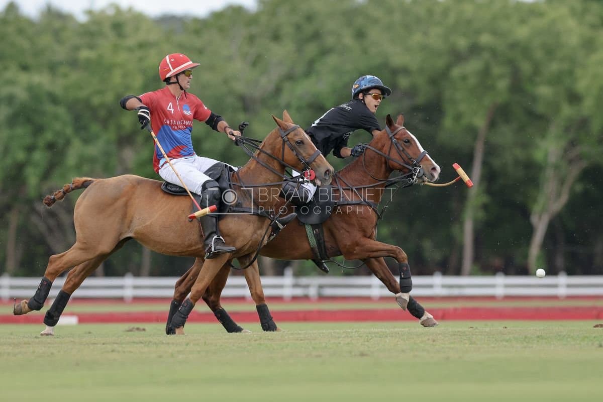 Casa de Campo and La Romanza 3J play polo during the Casa de Campo Challenge at Casa de Campo in La Romana, Dominican Republic on April 4, 2025. (Photo by Bryan Bennett)