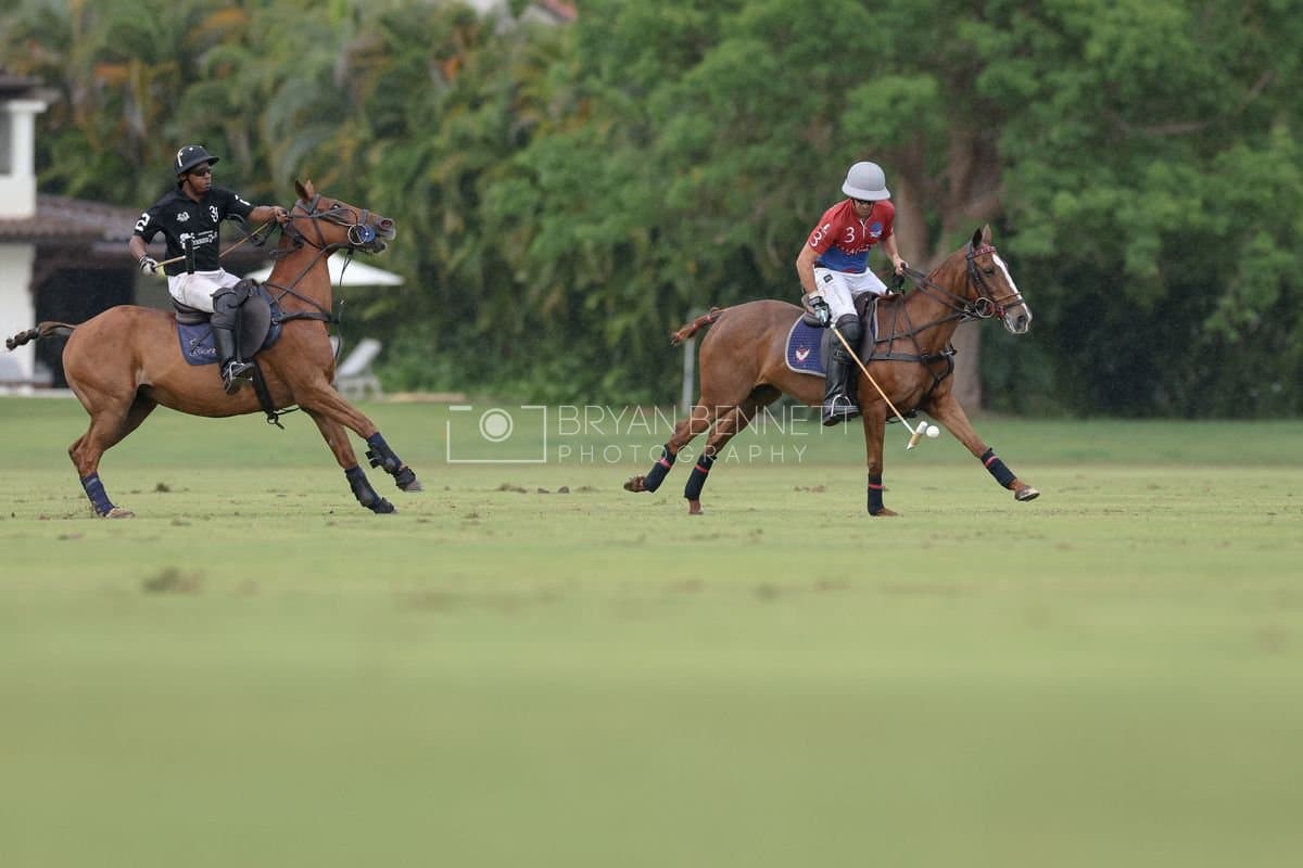 Casa de Campo and La Romanza 3J play polo during the Casa de Campo Challenge at Casa de Campo in La Romana, Dominican Republic on April 4, 2025. (Photo by Bryan Bennett)