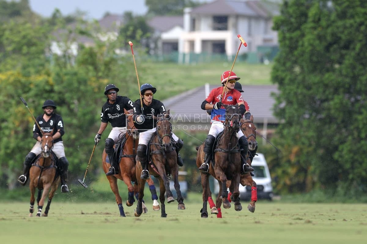 Casa de Campo and La Romanza 3J play polo during the Casa de Campo Challenge at Casa de Campo in La Romana, Dominican Republic on April 4, 2025. (Photo by Bryan Bennett)