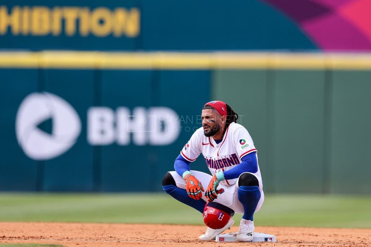 SANTO DOMINGO, DOMINICAN REPUBLIC - MARCH 04: Fernando Tatis Jr. #23 of the Dominican Republic looks on during an exhibition game against the Detroit Tigers at Estadio Quisqueya on March 04, 2026 in Santo Domingo, Dominican Republic. (Photo by Bryan Bennett/Getty Images)