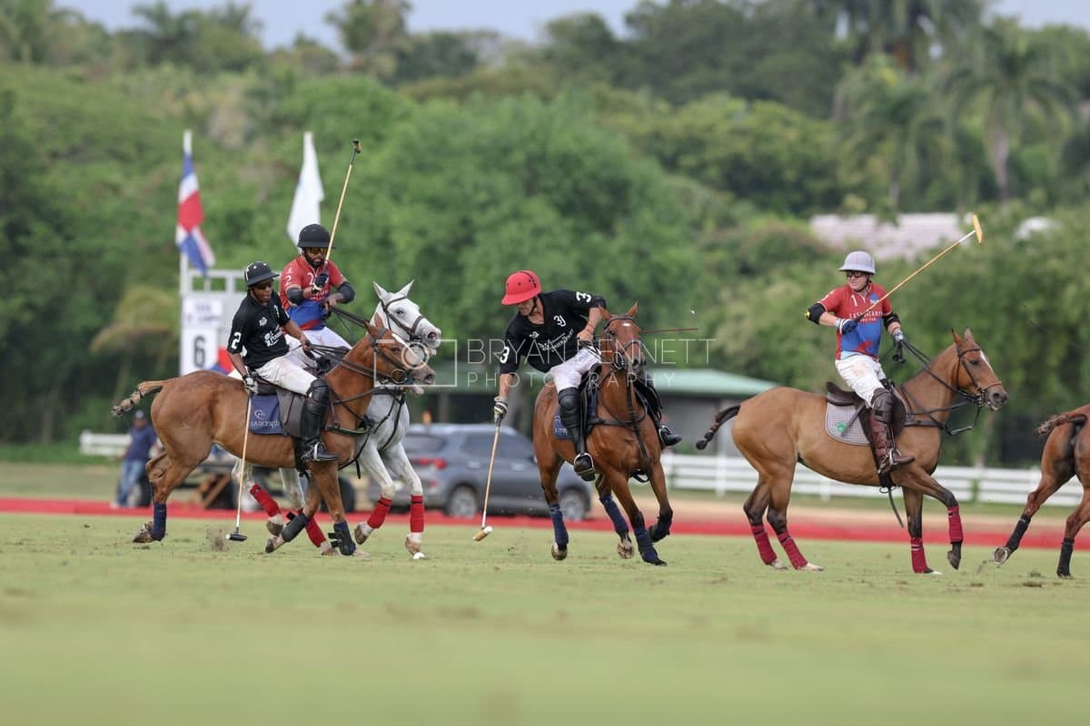 Casa de Campo and La Romanza 3J play polo during the Casa de Campo Challenge at Casa de Campo in La Romana, Dominican Republic on April 4, 2025. (Photo by Bryan Bennett)