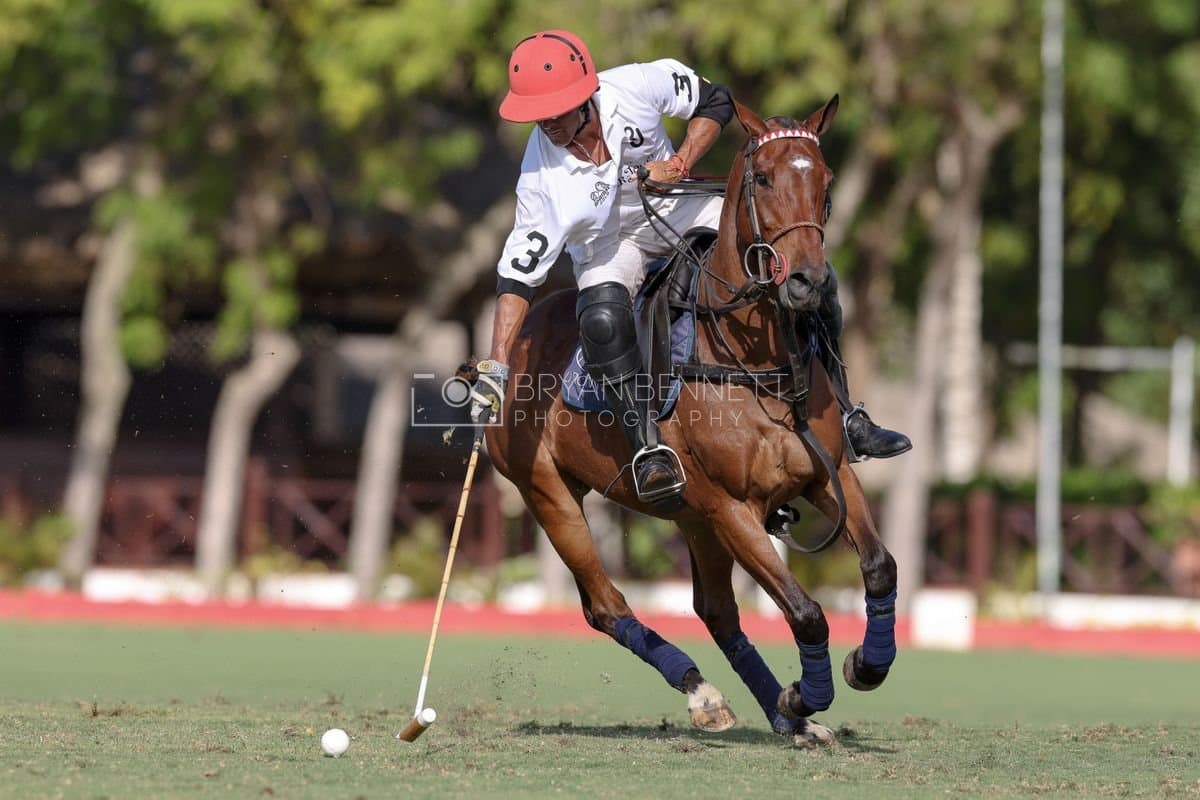 La Romanza 3J and La Espada Gulf play polo during the Copa Britanica at Casa de Campo Polo Club in La Romana, Dominican Republic on March 6, 2026. (Photos by Bryan Bennett)