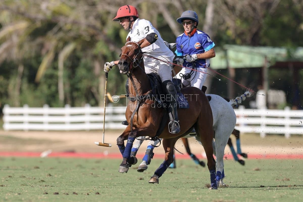 La Romanza 3J and La Espada Gulf play polo during the Copa Britanica at Casa de Campo Polo Club in La Romana, Dominican Republic on March 6, 2026. (Photos by Bryan Bennett)