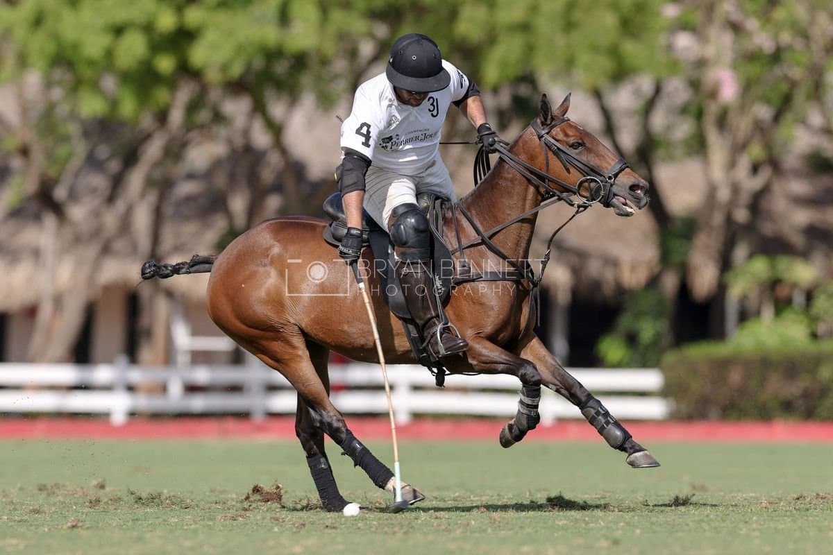 La Romanza 3J and La Espada Gulf play polo during the Copa Britanica at Casa de Campo Polo Club in La Romana, Dominican Republic on March 6, 2026. (Photos by Bryan Bennett)