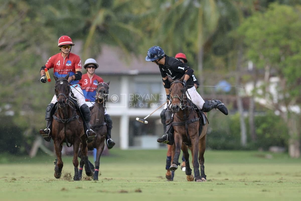 Casa de Campo and La Romanza 3J play polo during the Casa de Campo Challenge at Casa de Campo in La Romana, Dominican Republic on April 4, 2025. (Photo by Bryan Bennett)