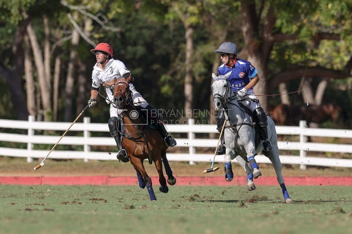 La Romanza 3J and La Espada Gulf play polo during the Copa Britanica at Casa de Campo Polo Club in La Romana, Dominican Republic on March 6, 2026. (Photos by Bryan Bennett)