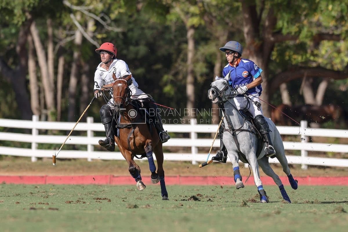 La Romanza 3J and La Espada Gulf play polo during the Copa Britanica at Casa de Campo Polo Club in La Romana, Dominican Republic on March 6, 2026. (Photos by Bryan Bennett)