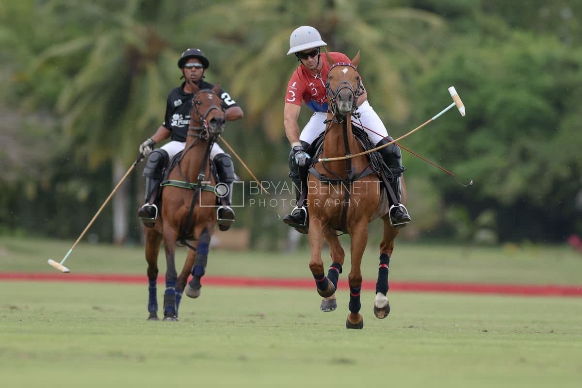 Casa de Campo and La Romanza 3J play polo during the Casa de Campo Challenge at Casa de Campo in La Romana, Dominican Republic on April 4, 2025. (Photo by Bryan Bennett)