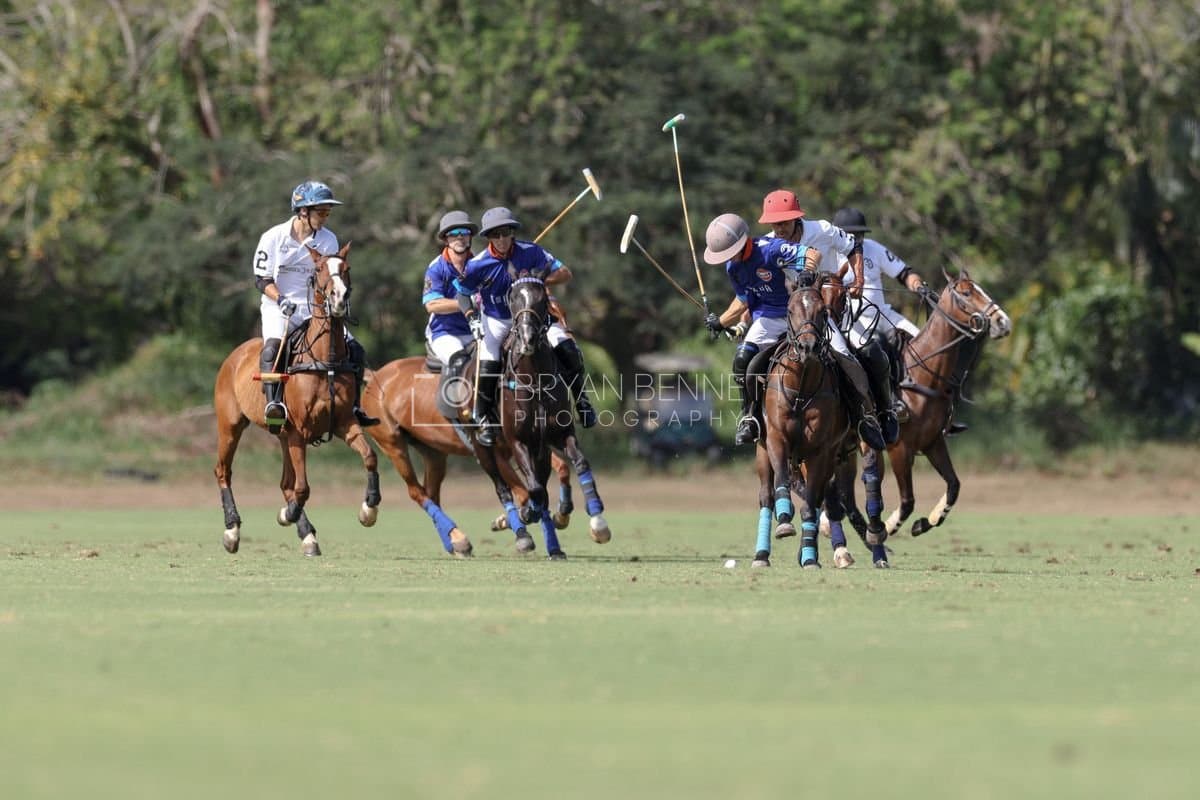 La Romanza 3J and La Espada Gulf play polo during the Copa Britanica at Casa de Campo Polo Club in La Romana, Dominican Republic on March 6, 2026. (Photos by Bryan Bennett)