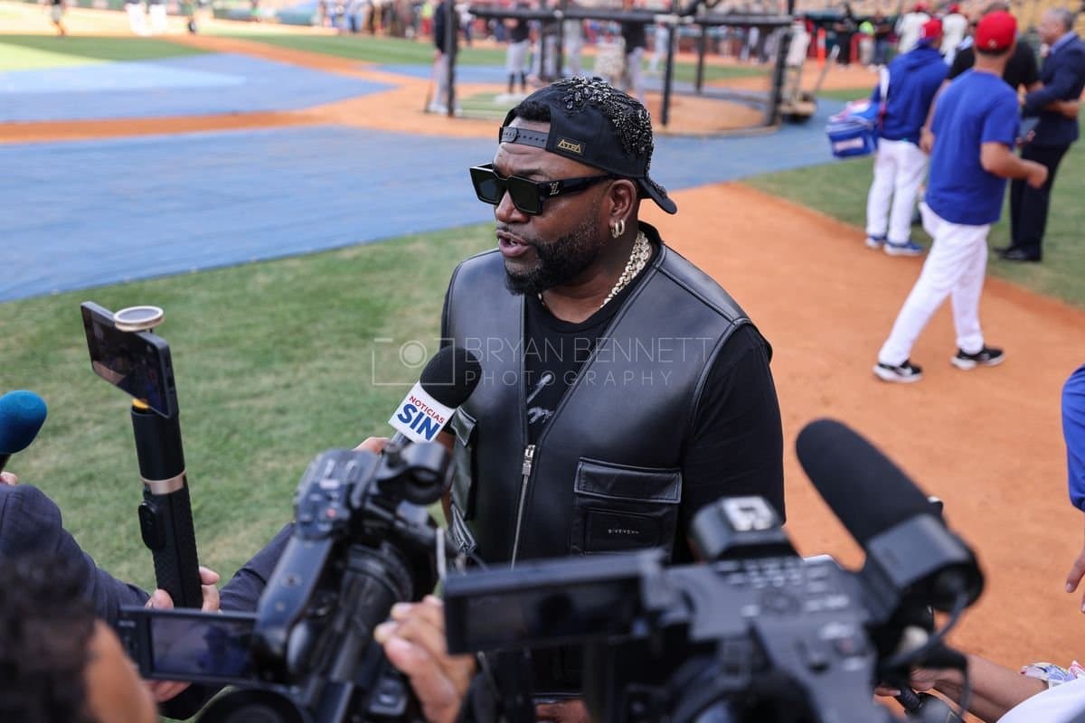 SANTO DOMINGO, DOMINICAN REPUBLIC - MARCH 03: David Ortiz is interviewed by media prior to an exhibition game between the Detroit Tigers and the Dominican Republic at Estadio Quisqueya on March 03, 2026 in Santo Domingo, Dominican Republic. (Photo by Bryan Bennett/Getty Images)