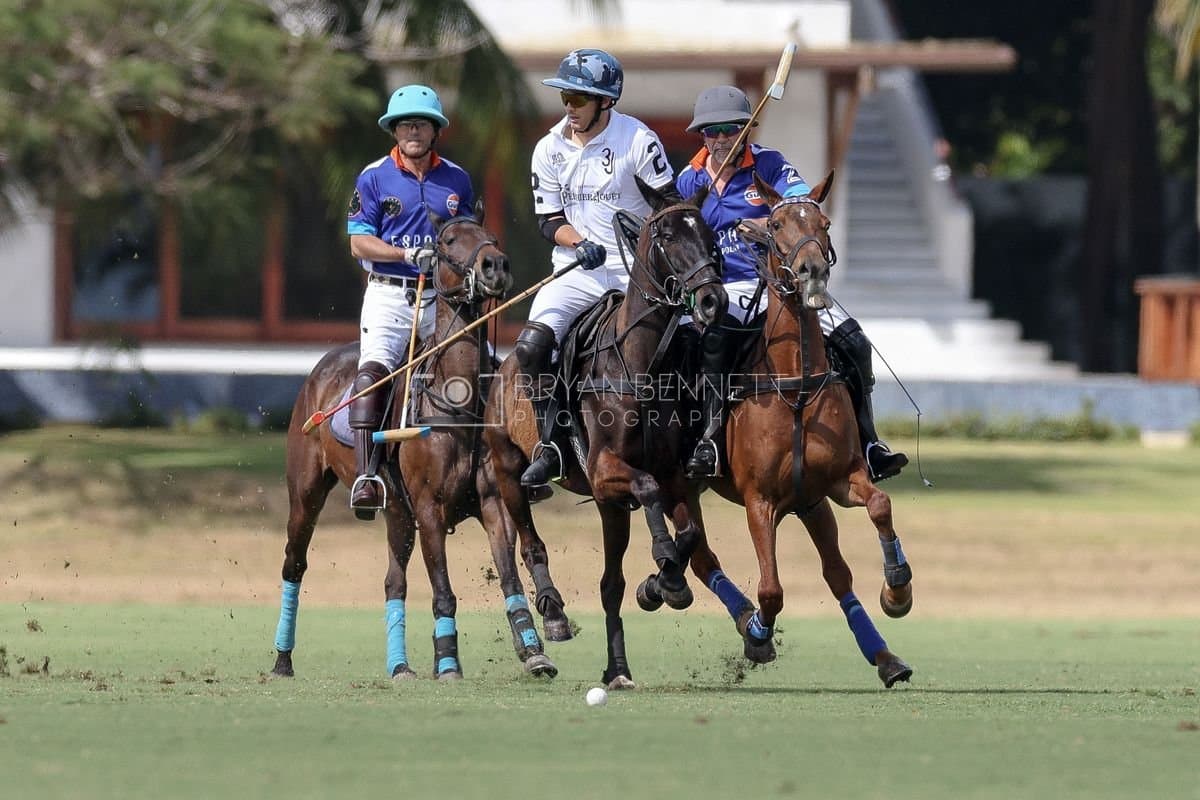 La Romanza 3J and La Espada Gulf play polo during the Copa Britanica at Casa de Campo Polo Club in La Romana, Dominican Republic on March 6, 2026. (Photos by Bryan Bennett)