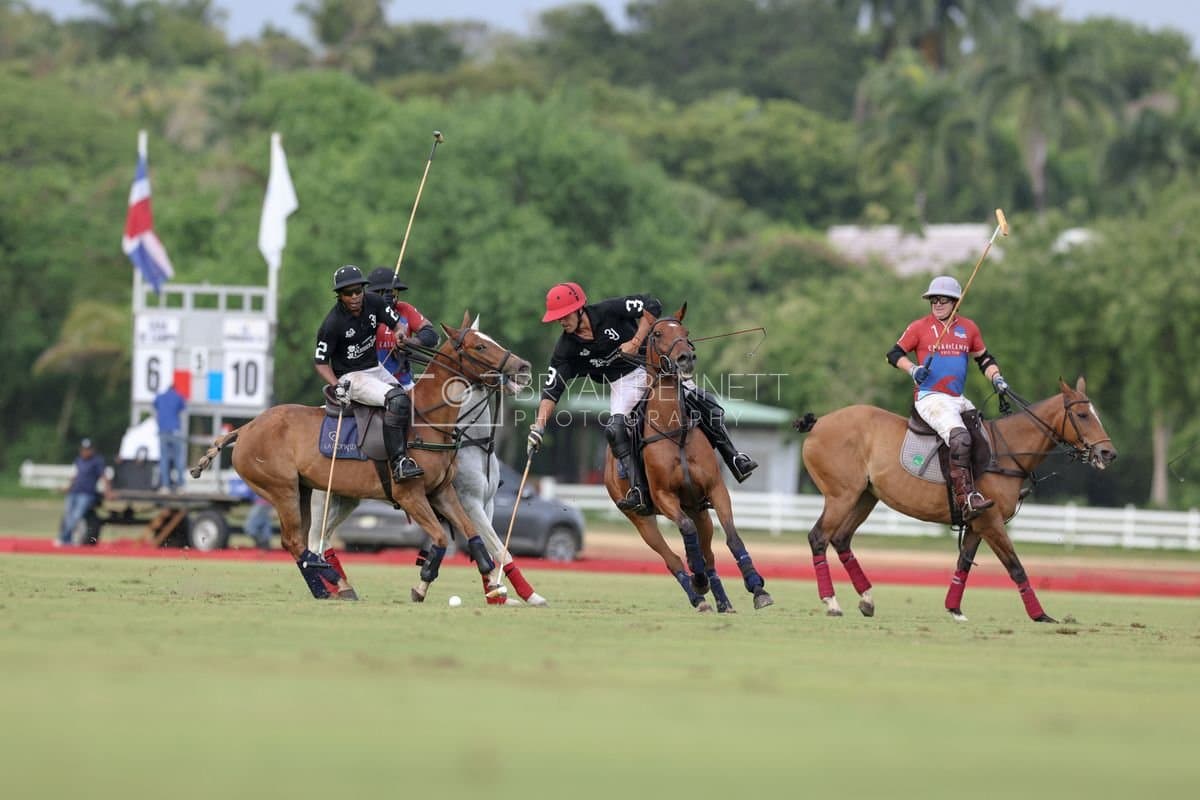 Casa de Campo and La Romanza 3J play polo during the Casa de Campo Challenge at Casa de Campo in La Romana, Dominican Republic on April 4, 2025. (Photo by Bryan Bennett)