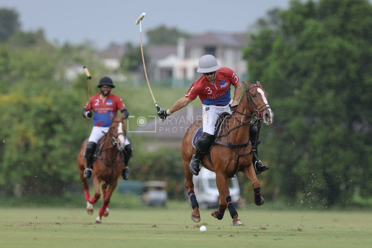 Casa de Campo and La Romanza 3J play polo during the Casa de Campo Challenge at Casa de Campo in La Romana, Dominican Republic on April 4, 2025. (Photo by Bryan Bennett)