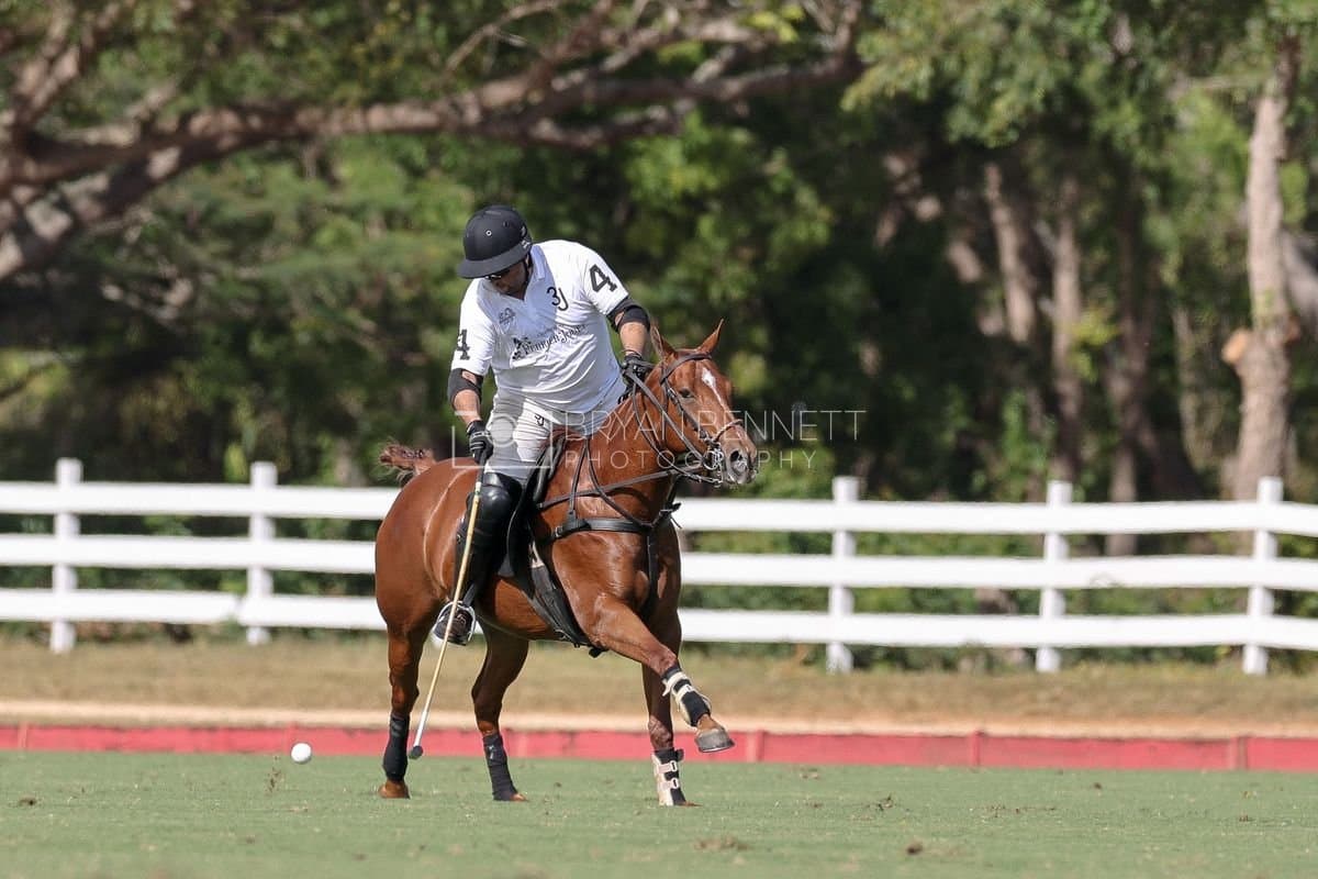 La Romanza 3J and La Espada Gulf play polo during the Copa Britanica at Casa de Campo Polo Club in La Romana, Dominican Republic on March 6, 2026. (Photos by Bryan Bennett)