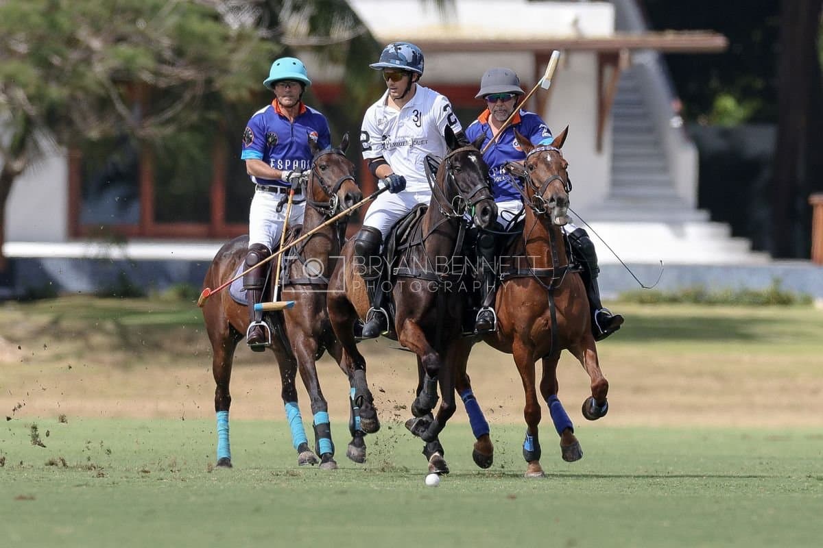 La Romanza 3J and La Espada Gulf play polo during the Copa Britanica at Casa de Campo Polo Club in La Romana, Dominican Republic on March 6, 2026. (Photos by Bryan Bennett)