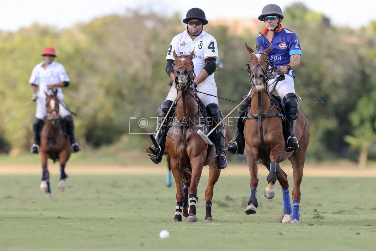 La Romanza 3J and La Espada Gulf play polo during the Copa Britanica at Casa de Campo Polo Club in La Romana, Dominican Republic on March 6, 2026. (Photos by Bryan Bennett)