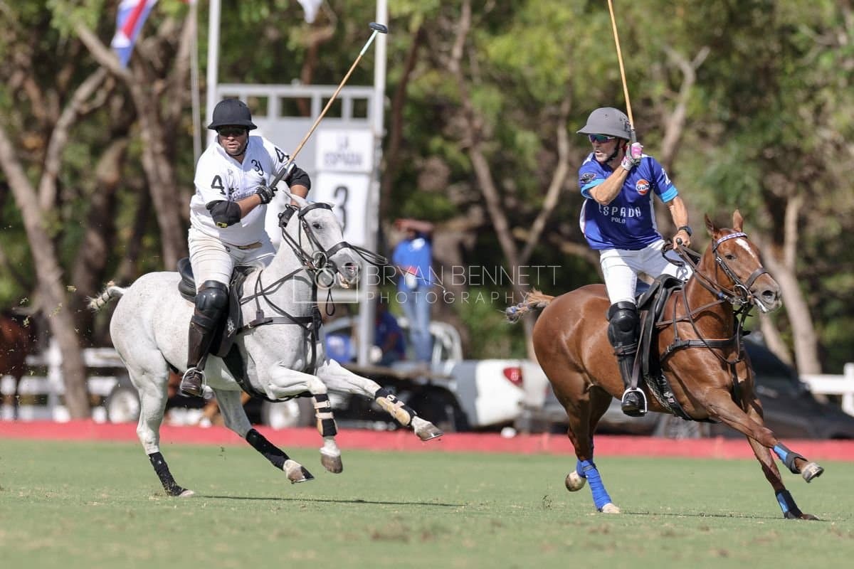 La Romanza 3J and La Espada Gulf play polo during the Copa Britanica at Casa de Campo Polo Club in La Romana, Dominican Republic on March 6, 2026. (Photos by Bryan Bennett)