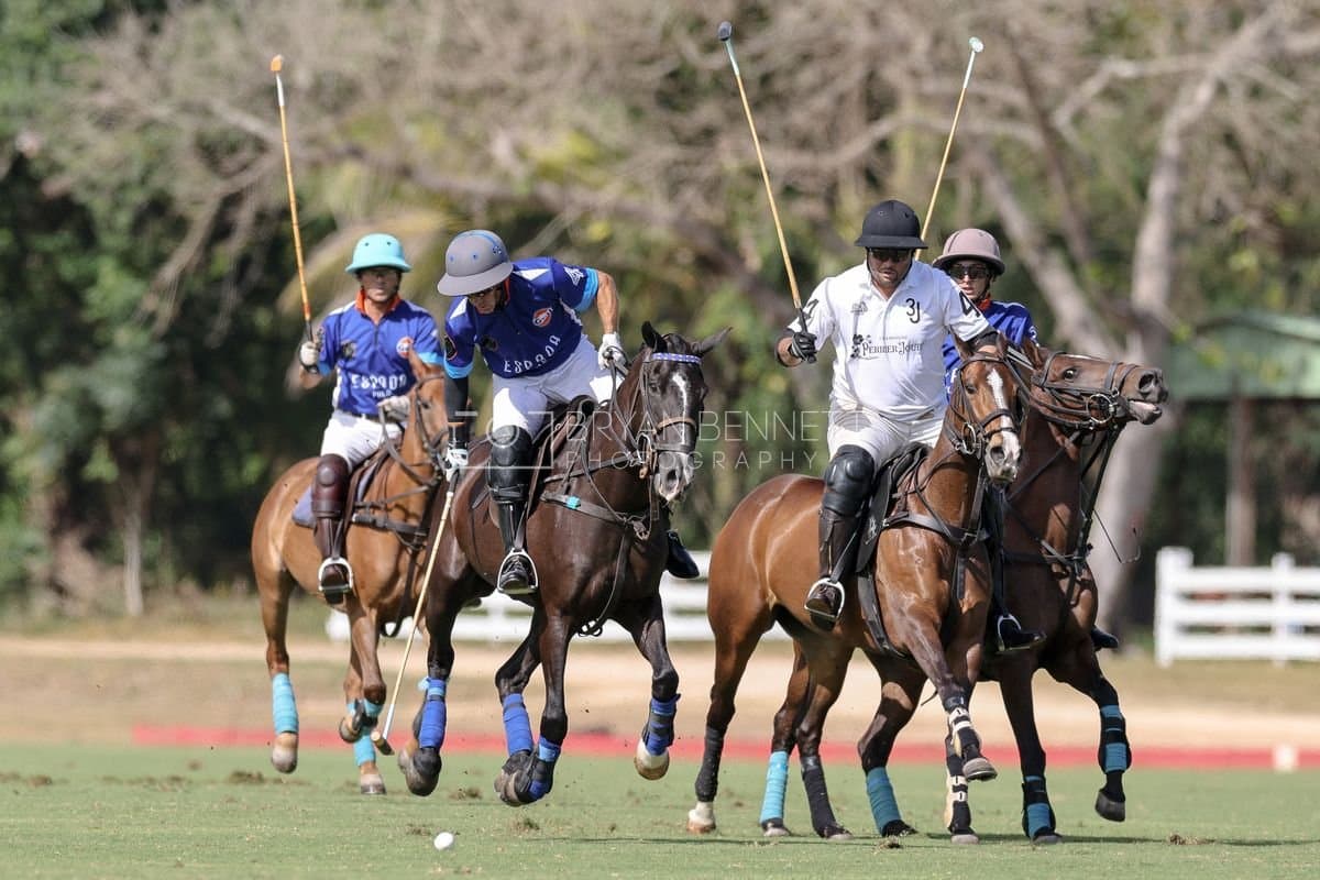 La Romanza 3J and La Espada Gulf play polo during the Copa Britanica at Casa de Campo Polo Club in La Romana, Dominican Republic on March 6, 2026. (Photos by Bryan Bennett)