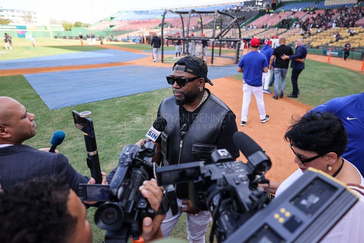 SANTO DOMINGO, DOMINICAN REPUBLIC - MARCH 03: David Ortiz is interviewed by media prior to an exhibition game between the Detroit Tigers and the Dominican Republic at Estadio Quisqueya on March 03, 2026 in Santo Domingo, Dominican Republic. (Photo by Bryan Bennett/Getty Images)