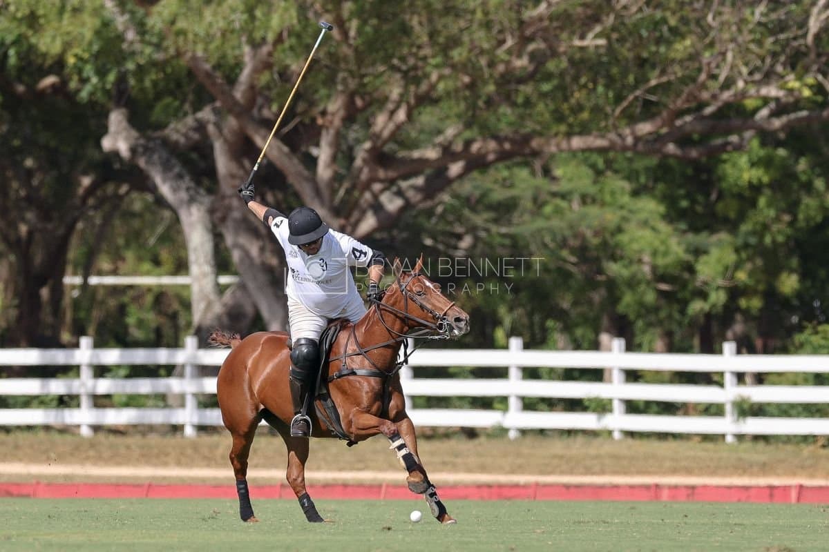 La Romanza 3J and La Espada Gulf play polo during the Copa Britanica at Casa de Campo Polo Club in La Romana, Dominican Republic on March 6, 2026. (Photos by Bryan Bennett)