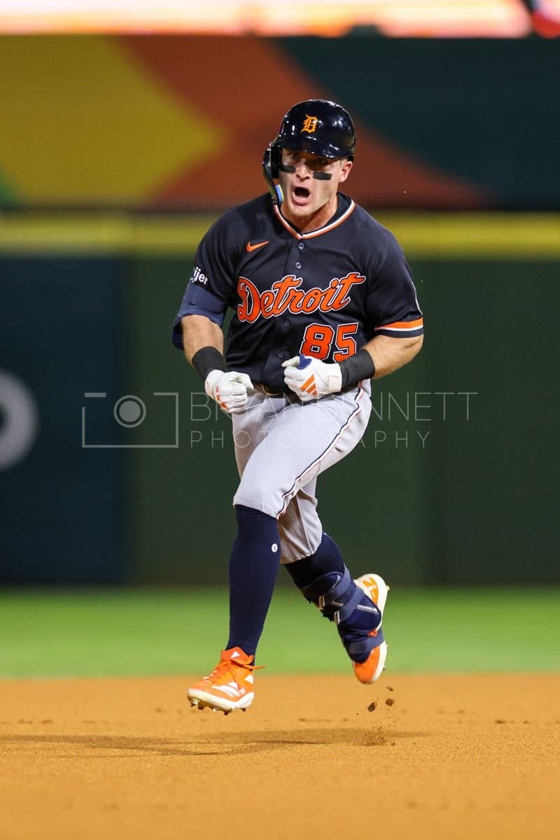SANTO DOMINGO, DOMINICAN REPUBLIC - MARCH 03: Kevin McGonigle #85 of the Detroit Tigers celebrates after hitting a home run during the first inning against the Dominican Republic at Estadio Quisqueya on March 03, 2026 in Santo Domingo, Dominican Republic. (Photo by Bryan M. Bennett/Getty Images)