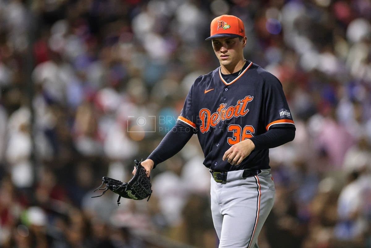 SANTO DOMINGO, DOMINICAN REPUBLIC - MARCH 03: Ty Madden #36 of the Detroit Tigers looks on during an exhibition game against the Dominican Republic at Estadio Quisqueya on March 03, 2026 in Santo Domingo, Dominican Republic. (Photo by Bryan Bennett/Getty Images)