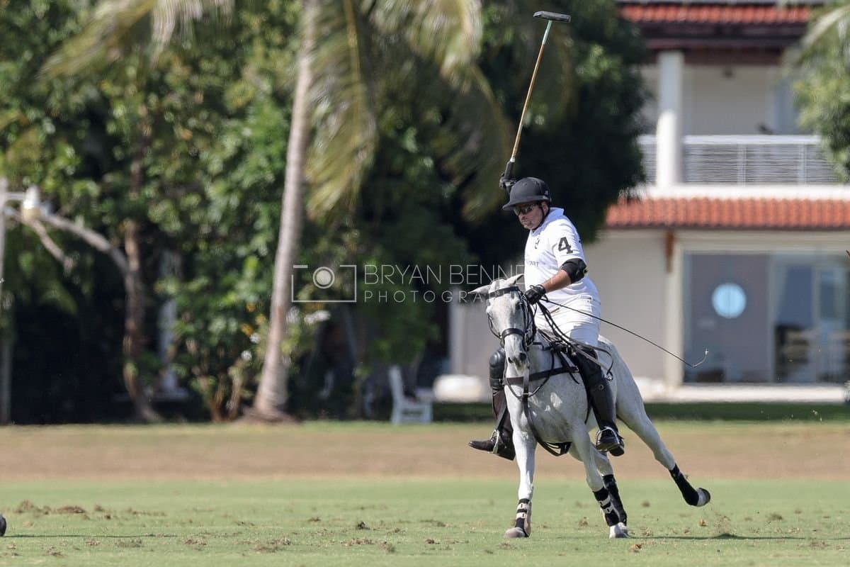 La Romanza 3J and La Espada Gulf play polo during the Copa Britanica at Casa de Campo Polo Club in La Romana, Dominican Republic on March 6, 2026. (Photos by Bryan Bennett)