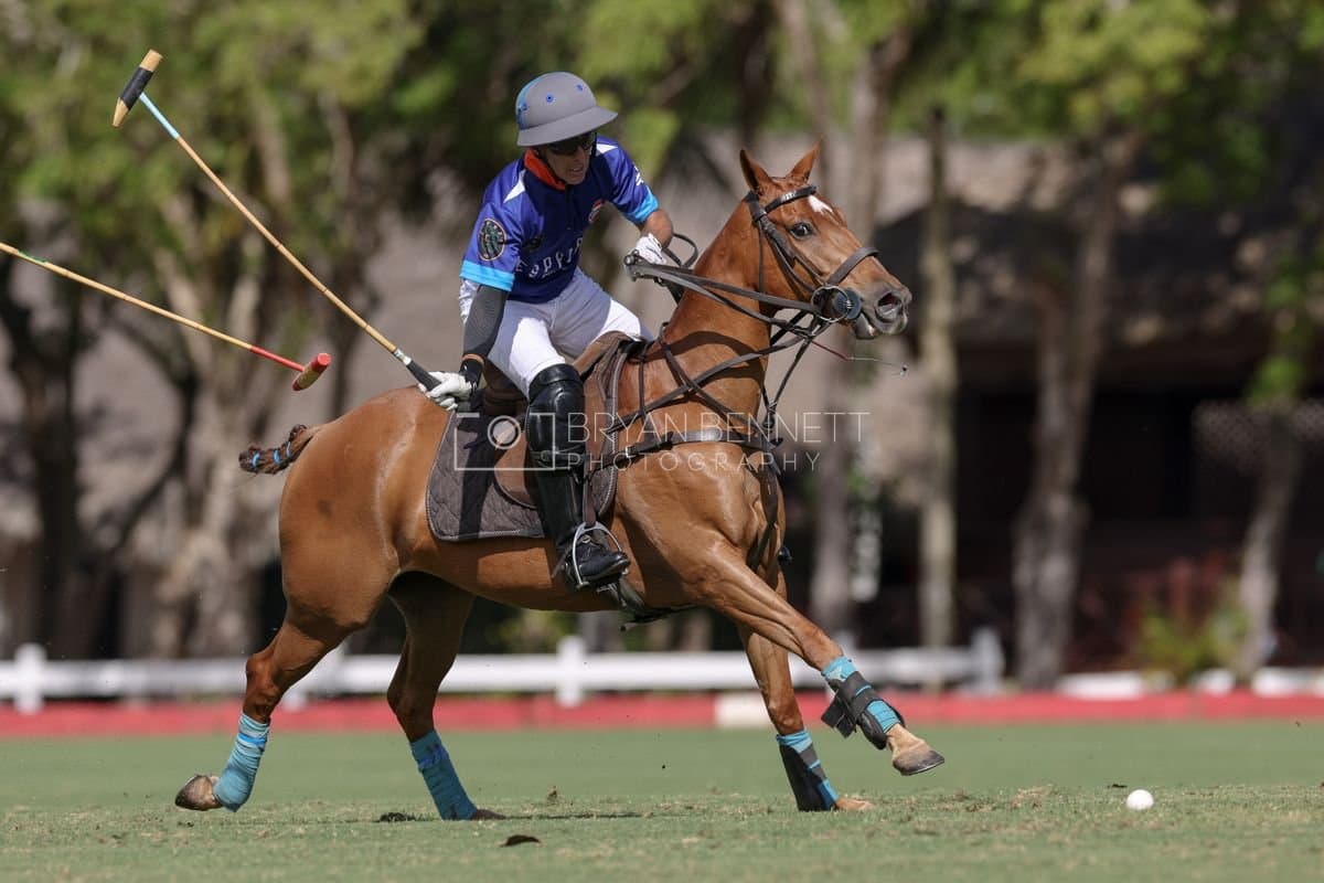 La Romanza 3J and La Espada Gulf play polo during the Copa Britanica at Casa de Campo Polo Club in La Romana, Dominican Republic on March 6, 2026. (Photos by Bryan Bennett)