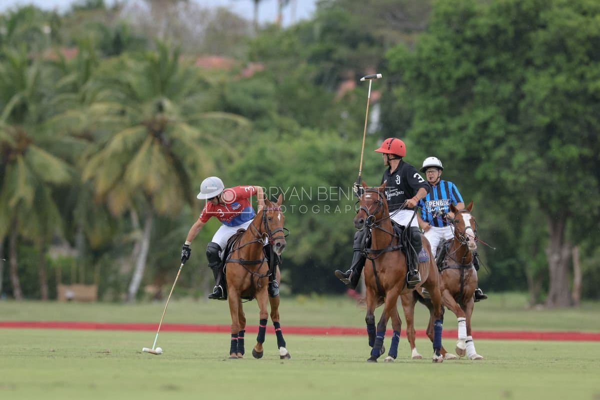 Casa de Campo and La Romanza 3J play polo during the Casa de Campo Challenge at Casa de Campo in La Romana, Dominican Republic on April 4, 2025. (Photo by Bryan Bennett)
