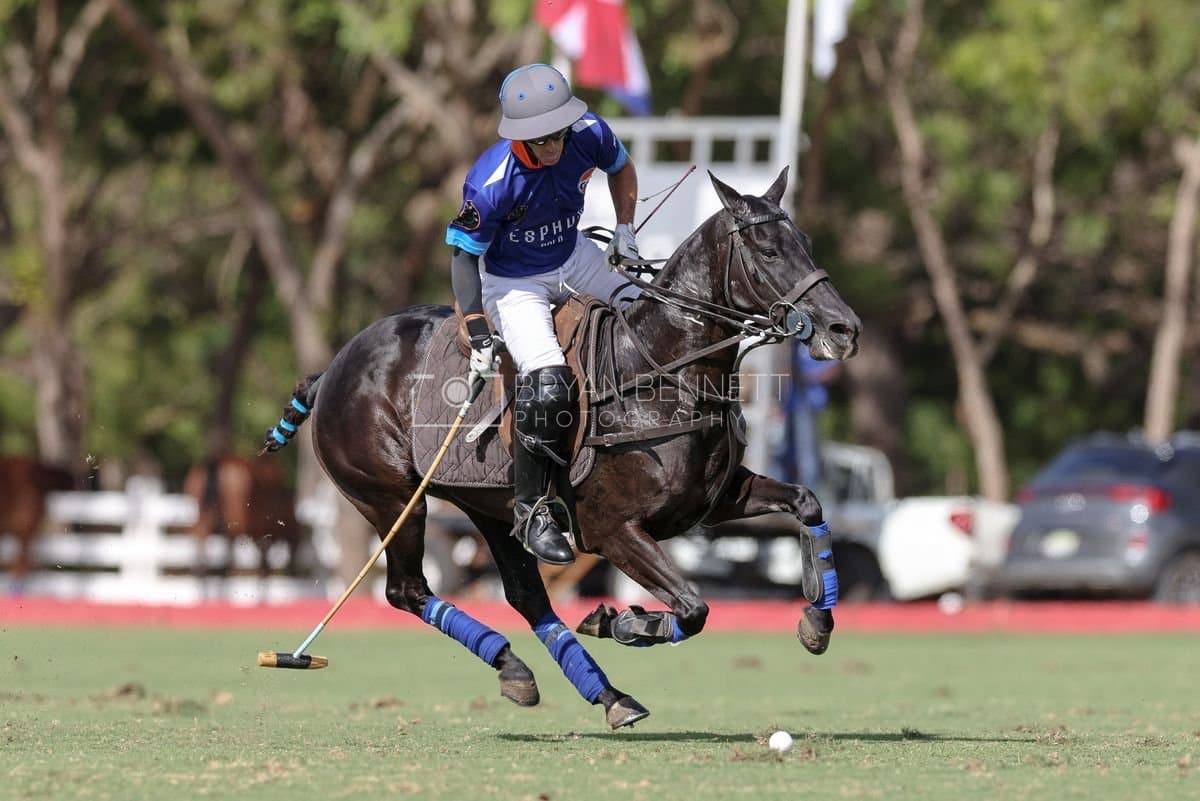 La Romanza 3J and La Espada Gulf play polo during the Copa Britanica at Casa de Campo Polo Club in La Romana, Dominican Republic on March 6, 2026. (Photos by Bryan Bennett)